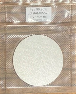 Iron sputter target, 99.95% pure, 3" diameter x 1mm thick - Picture 1 of 3