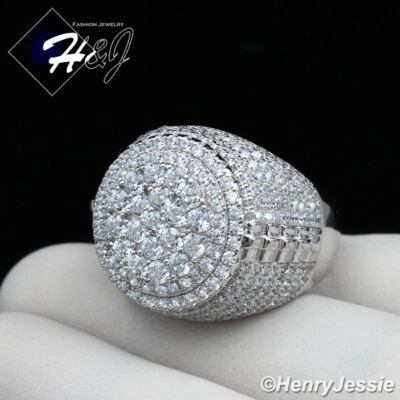 МУЖСКОЕ КРУГЛОЕ КОЛЬЦО ИЗ ЧИСТОГО СЕРЕБРА 925 ПРОБЫ С ЛЕДЯНЫМ БЛЕСТЯЩИМ КУБИЧЕСКИМ ЦИРКОНИЕМ*SR99 - Изображение 1 из 4