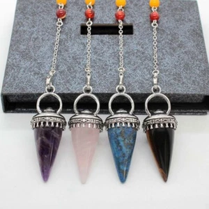 Chakra Crystal Quartz Round Cone Stone Pendulums Pendant For Dowsing Divination - Picture 1 of 11
