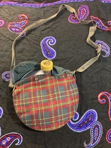 Vintage Girl Scout Canteen in Plaid Cover With Yellow Cap Lid Water Flask -8" - Picture 1 of 6