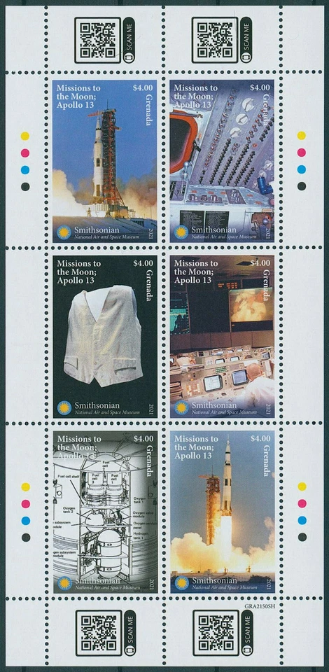 Grenada 2021 MNH Space Stamps Smithsonian Apollo 13 Missions to Moon 6v M/S I - Image 1 of 1