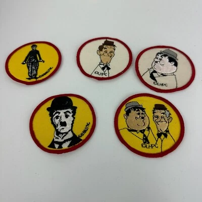 Vintage 70s Embroidered Patch LOT OF 5 Laurel Hardy Cartoon Sew-Ons Novelty USA - Image 1 of 4