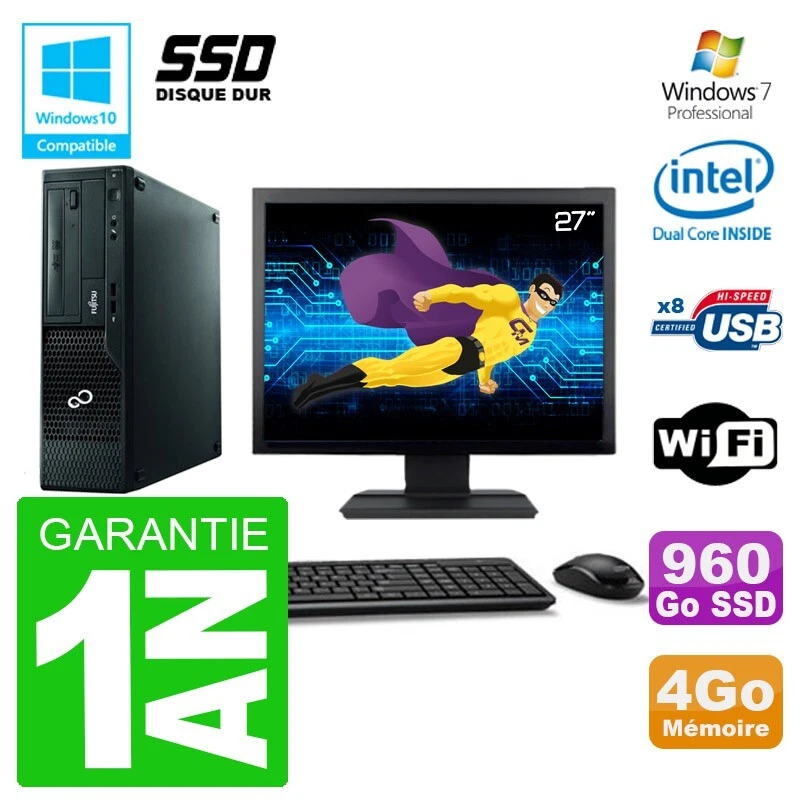 PC Fujitsu Esprimo E500 E85+Dt Pantalla 27" G640 RAM 4Go SSD 960Go DVD Wifi W7 - Imagen 1 de 1