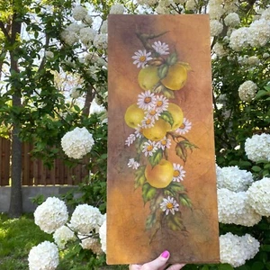 Vintage Original Blumen Gänseblümchen Apfel Zweig Gemälde signiert ungerahmt Kunst - Bild 1 von 8