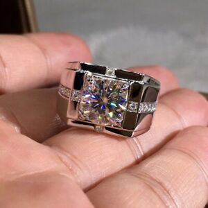 3CT Round Lab-Created Diamond Men's Engagement Wedding Ring 14K White Gold Over