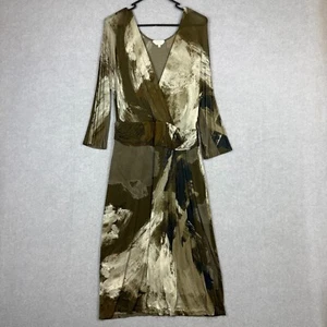 Max Mara Dress Womens 46 Green White Faux Wrap Pleated Viscose Stretch - Picture 1 of 7