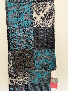 World Traveler Collection Patched Jacquard Velvet Blanket 84" x 53" Blue Multi - Picture 1 of 3