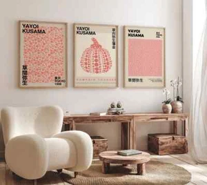 Set of 3 Yayoi Kusama Wall Art Posters Pink Neutral Gallery Wall Poster Prints - Picture 1 of 6