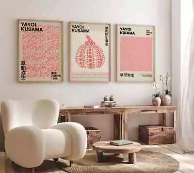 Set of 3 Yayoi Kusama Wall Art Posters Pink Neutral Gallery Wall Poster Prints - Image 1 of 4