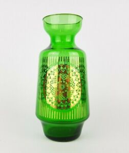Vintage Czech BORSKE SKLO Union Emerald Green Glass Vase With Gold Gilt 