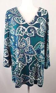 NEW Chicos Travelers Silky Tunic Blouse 3/4 Sleeved Size-3 Moroccan Paisley - Picture 1 of 8