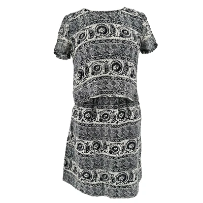 Vestido Madewell Mini Seda Corte Talla 0 Gris Paisley Manga Gorra Top Corto Foto 1 de 4