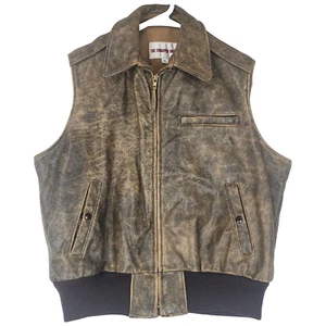 The Sharper Image Mens Leather Wool Lined Vest Size XL Brown Full Zip USA #1708 - Picture 1 of 18