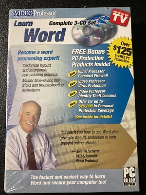 VIDEO PROFESSOR LEARN WORD COMPLETE 3-CD SET VINTAGE NEW FACTORY SEALED  - Image 1 of 2