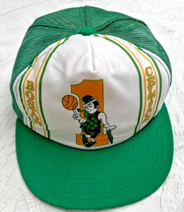 Boston Celtics Vintage 1980s Snapback Trucker Hat 3 Stripe Green Yellow RARE - Picture 1 of 9