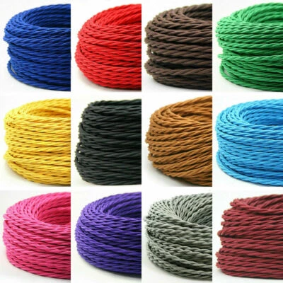 2 Core Electrical Round/Twisted Wire 0.75mm Vintage Fabric Braided Cable Flex - Image 1 of 4