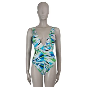 71568 auth EMILIO PUCCI blue green 2020 BES PRINT Swimsuit XS - Picture 1 of 5