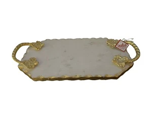White oval Marble Charcuterie Board Two Gold Leaf Handles gold leaf edge - Picture 1 of 10
