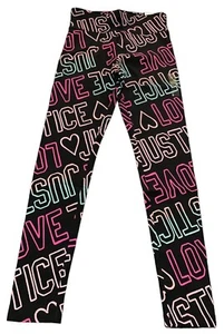 Justice Girls Leggings Black 12 Full Length Classic Cotton Colorful Logos - Picture 1 of 11