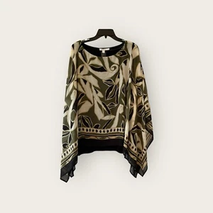 Chicos Travelers Paisley Chiffon Layer 3/4 Sleeve Batwing Top Poncho Size 3 XXL - Picture 1 of 9