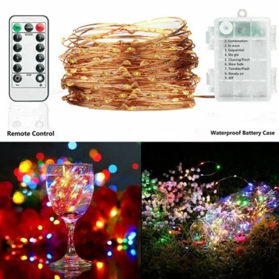 10m 100LED Battery Operated Copper Wire Fairy String Light Remote Control 9Color - Image 1 of 4