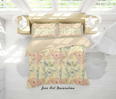 3D Bird Floral Leaves Hand Drawn Quilt Cover Set Duvet Cover Bedding Pillowcases - Image 1 of 4