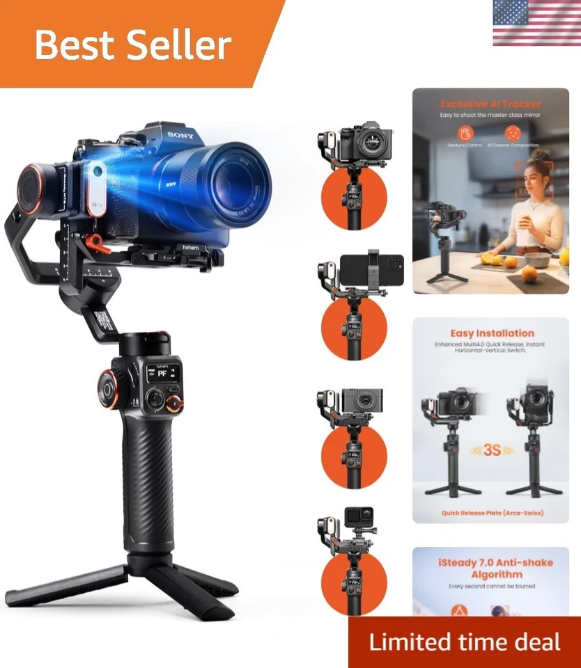 Professional 3-Axis Gimbal with AI Tracker - Supports Cameras & Smartphones - Image 1 of 4