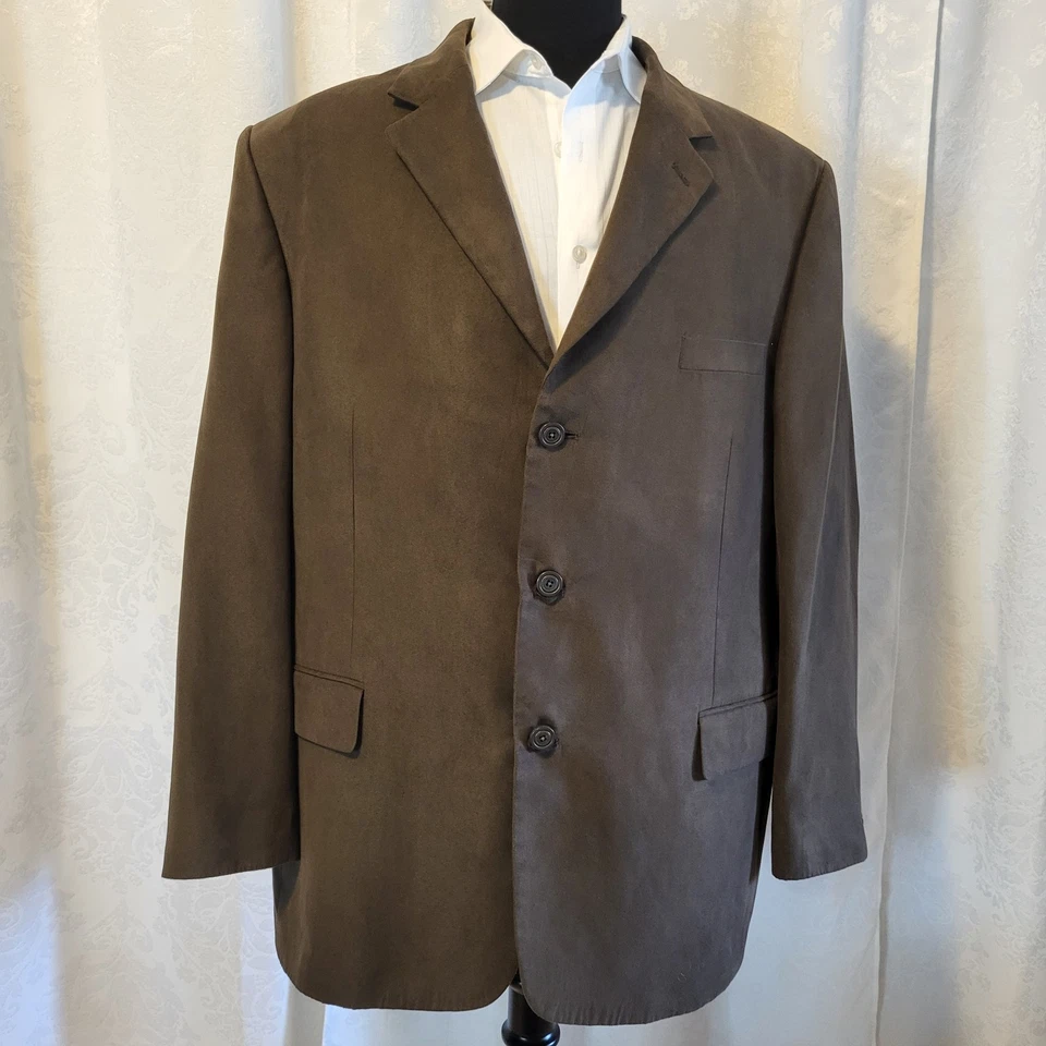 Alfani Mens Brown Three Button Suede Sport Coat Blazer Jacket SIZE 46R - Image 1 of 4