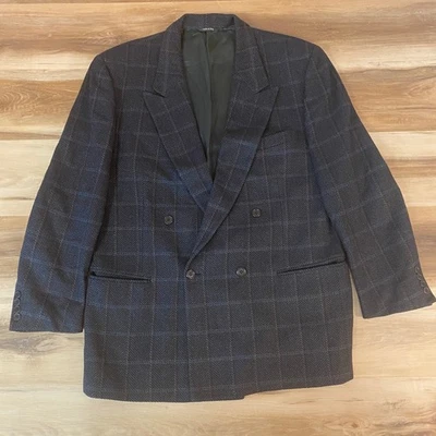 Vintage Wool Cashmere Sport Coat Mens 44L Plaid Double Breast San Remo Blazer - Image 1 of 4