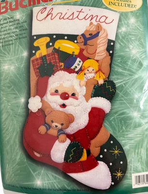 Kit Medias Navidad Fieltro Bucilla Papá Noel y Juguetes 84059 Aplique 18" Sellado Nuevo Foto 1 de 4