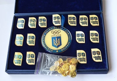 SOCHI 2014 Ukraine NOC VIP boxed 15 pins set and medal - Image 1 of 4