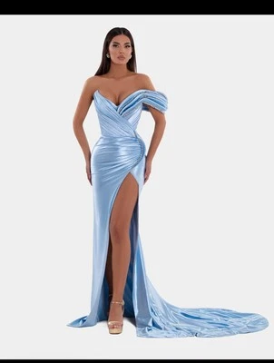 Blue Off-Shoulder Sleeveless Gown for Prom - Image 1 of 2