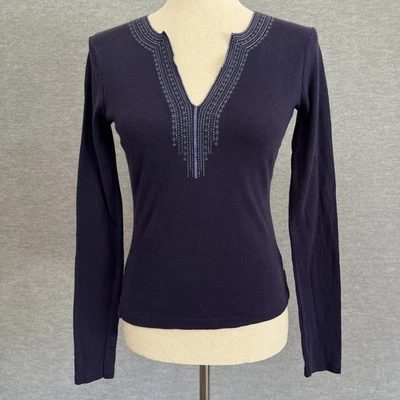 Energie Y2K резинке Топ женщин средний вышитый длинным рукавом богемное хиппи гранж - Изображение 1 из 4