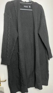 NINA LEONARD Black Open Cable Knit Longline Cardigan Size 2XL UK 20 22 - Picture 1 of 4