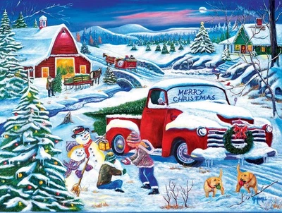 Winter Jigsaw Puzzle Snow Day At The Farm 500 Piece by SunsOut 18" X 24" - Image 1 of 3