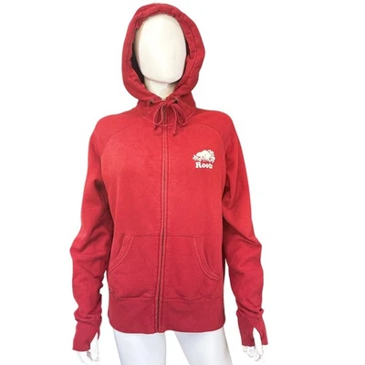 Roots Hoodie Womens L Red Cotton Zip Logo Classic Casual - Image 1 of 4