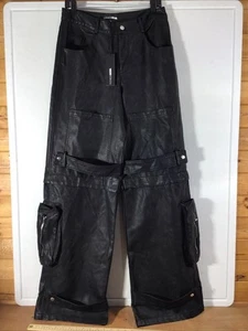 Neu mit Etikett modische Nova Street wärmegewaschene Kunstleder-Cargohose. Medium. Schwarz - Bild 1 von 23