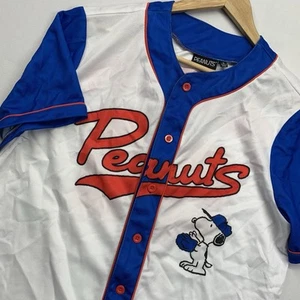 Snoopy Peanuts Jersey #50 Mens Small Red Blue & White Button Front - Picture 1 of 10