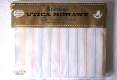 STEVENS MOHAWK 1 SÁBANA PLANA COMPLETA A RAYAS 100% ALGODÓN PEINADO 180 HILOS HECHA EN EE. UU. Foto 1 de 2