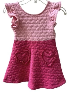Janie And Jack Quilted Heart Pocket Dress Girls Sz 4 Candy Pink - Picture 1 of 6