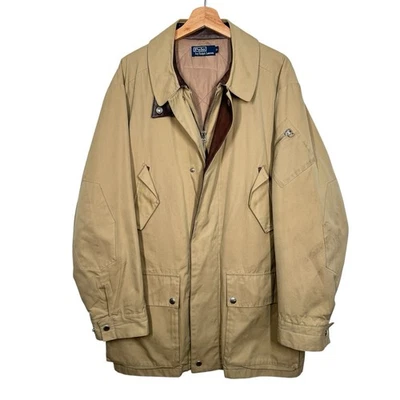 Chaqueta de Campo Polo Ralph Lauren Vintage XL Para Hombre Beige Algodón Borde de Cuero Foto 1 de 4