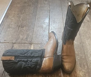 Botas de Vaquero de Cuero Acme Dingo De Colección, Reino Unido s.10, Marrón Dividido/Negro, Hechas en EE. UU. - Imagen 1 de 9