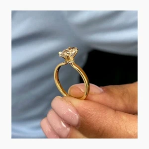 Diamond Ring Marquise IGI Certified VS1 F 1Ct H Halo lab created 14K Yellow Gold - Picture 1 of 15