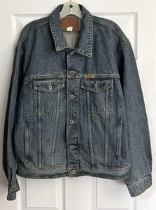 Vintage 90’s Edwin Jeans Denim Jacket W/ Beautiful Hand Painted Back Size Large - Picture 1 of 6