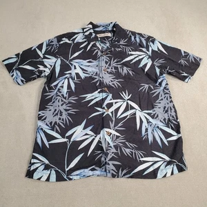 Tommy Bahama Silk Shirt Mens Medium Black Floral Hawaiian Button Up Camp Collar - Picture 1 of 8