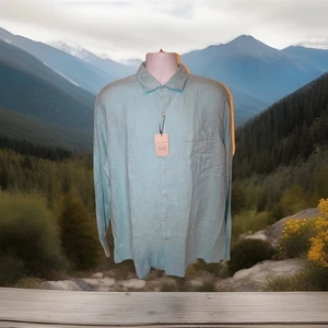 $160 Peter Millar Crown Mens XL 100% Linen Button Down Shirt Mint Blue NEW - Picture 1 of 10
