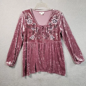 Style Co Crushed Velvet Bauernfee Top Damen XS Mauve Babydoll bestickt - Bild 1 von 14