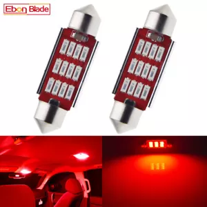 2 x 39mm 4014 Festoon Canbus 12SMD Red LED Car Interior Dome Map Light Bulb Lamp - Picture 1 of 7
