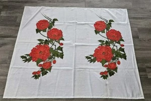 Vintage Alfred Shaheen Fabric Tablecloth RED Green Floral 43" X 51" Hawaii - Picture 1 of 8