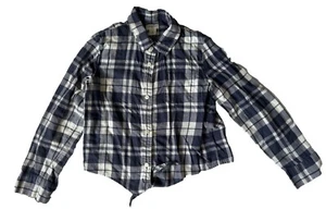 J Crew Crewcuts Kids Girls Navy Grey Checked Front Knot Shirt 8 - Picture 1 of 5
